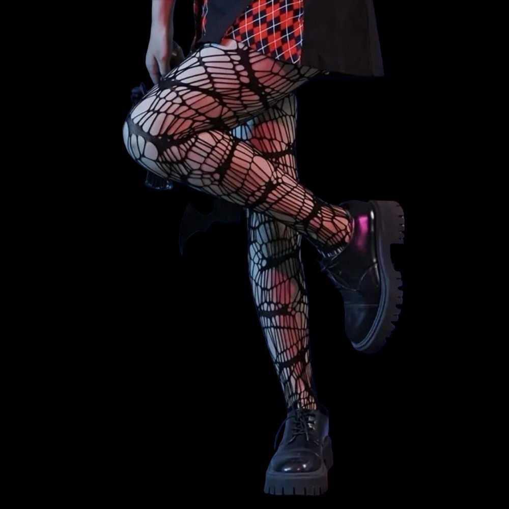 Black Bat Patterned Fishnet Tights, High Waist Footed Pantyhose One Size - Picture 2 of 11